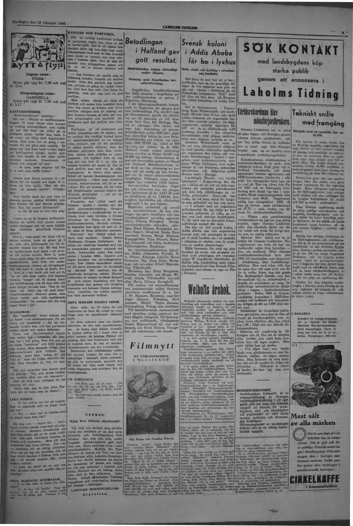 Laholms Tidning Måndag 18 februari 1946, sida 5