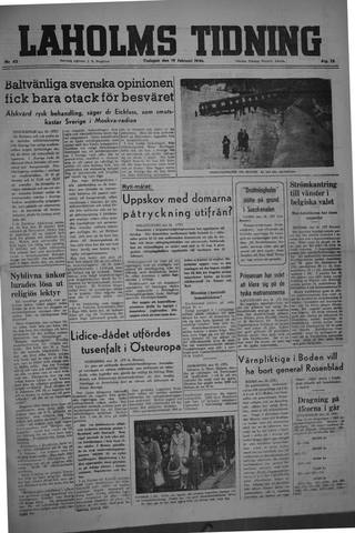 Förstasidan, Tisdag 19 februari 1946