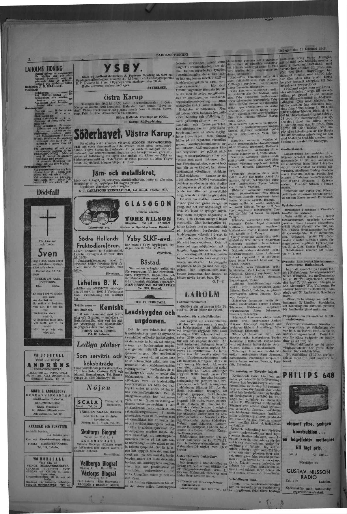 Laholms Tidning Tisdag 19 februari 1946, sida 2