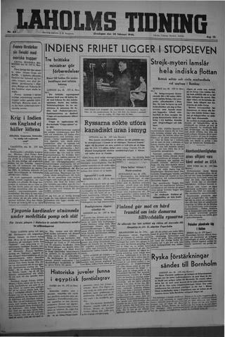Förstasidan, Onsdag 20 februari 1946