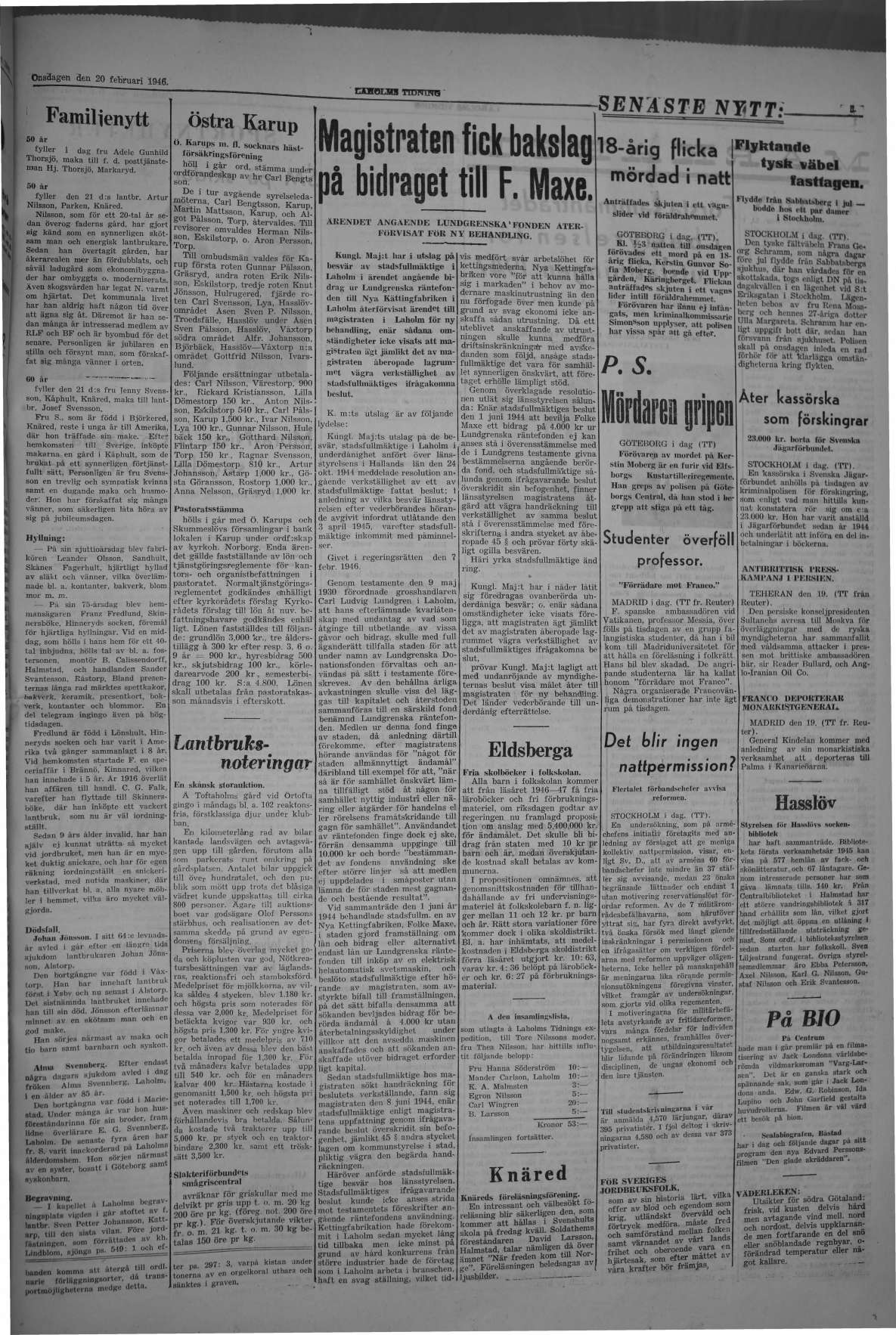 Laholms Tidning Onsdag 20 februari 1946, sida 3