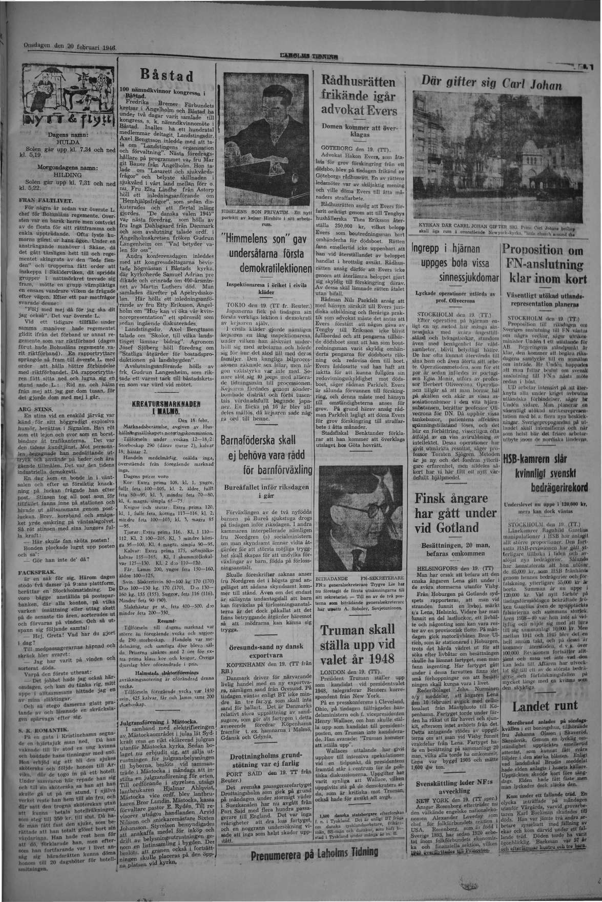 Laholms Tidning Onsdag 20 februari 1946, sida 5