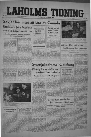 Förstasidan, Torsdag 21 februari 1946