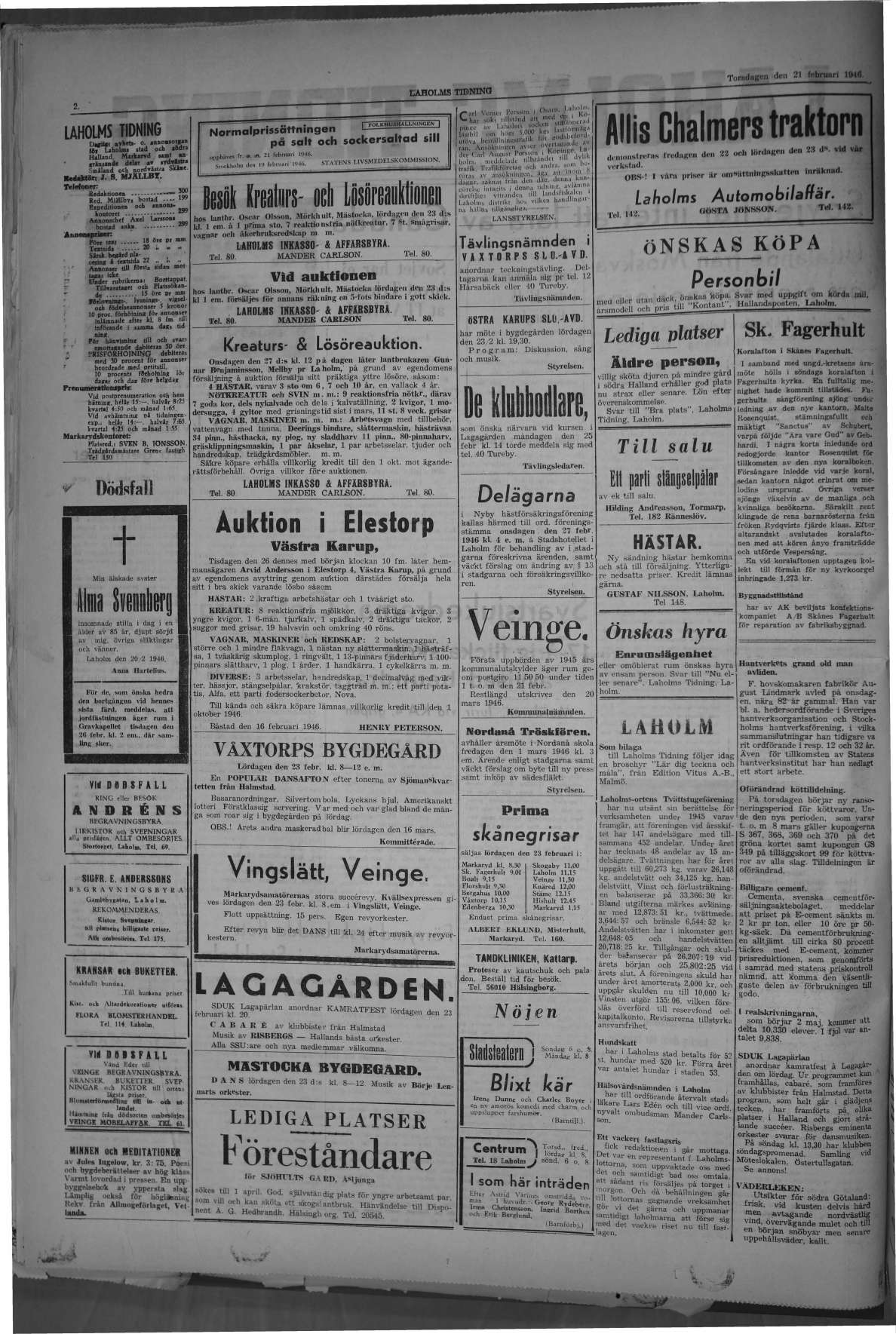 Laholms Tidning Torsdag 21 februari 1946, sida 2