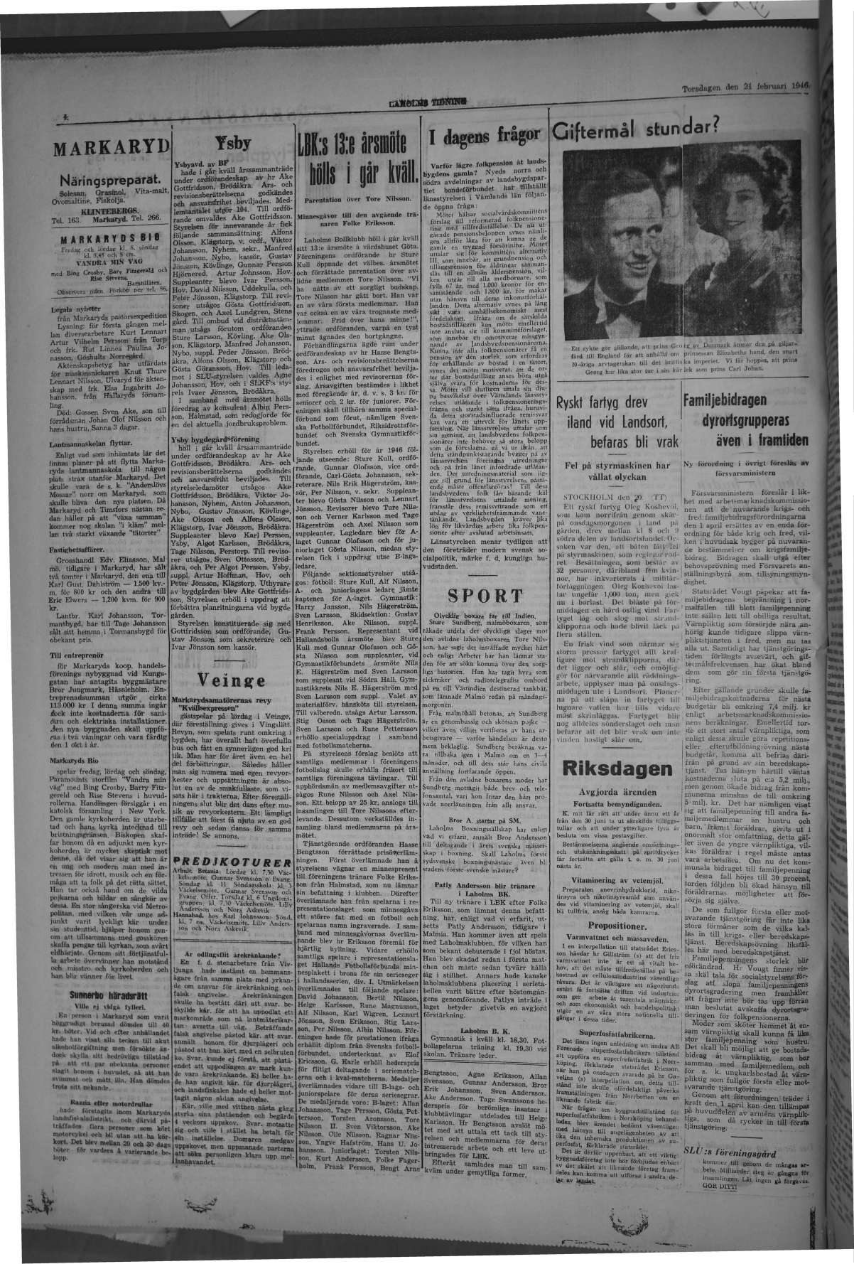 Laholms Tidning Torsdag 21 februari 1946, sida 4