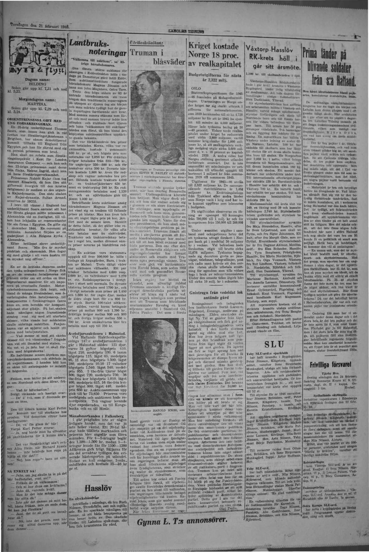 Laholms Tidning Torsdag 21 februari 1946, sida 5
