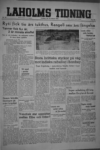 Förstasidan, Fredag 22 februari 1946