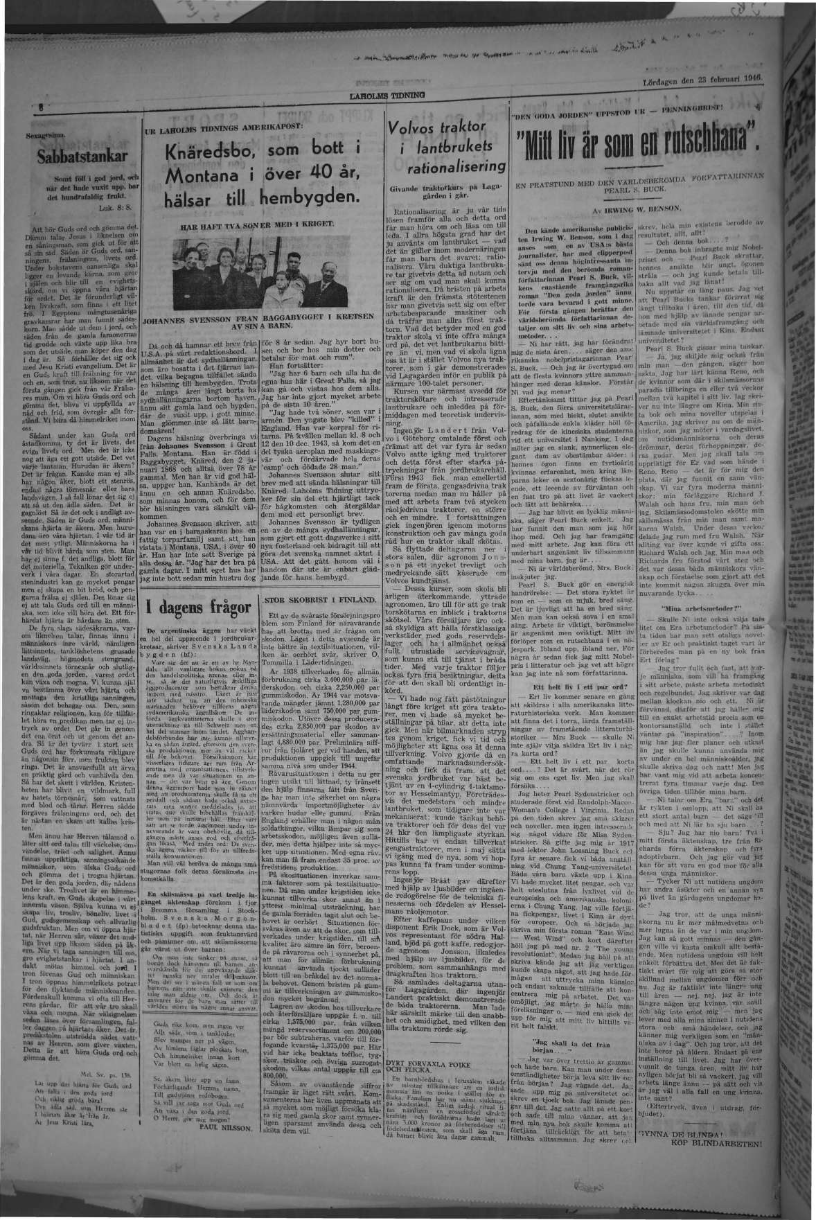 Laholms Tidning Lördag 23 februari 1946, sida 6