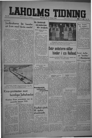 Förstasidan, Måndag 25 februari 1946