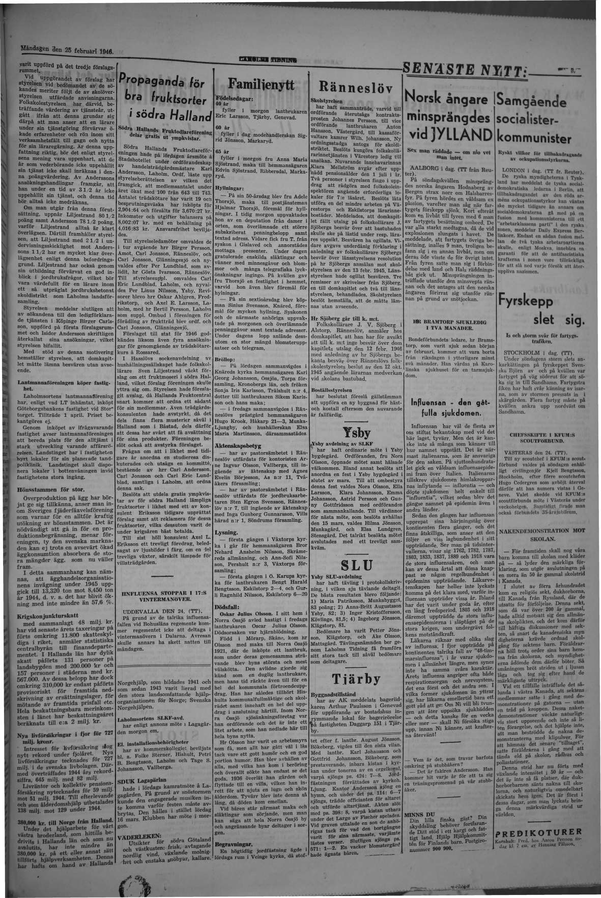 Laholms Tidning Måndag 25 februari 1946, sida 3
