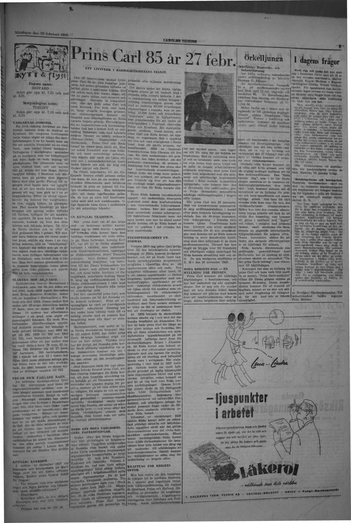 Laholms Tidning Måndag 25 februari 1946, sida 5