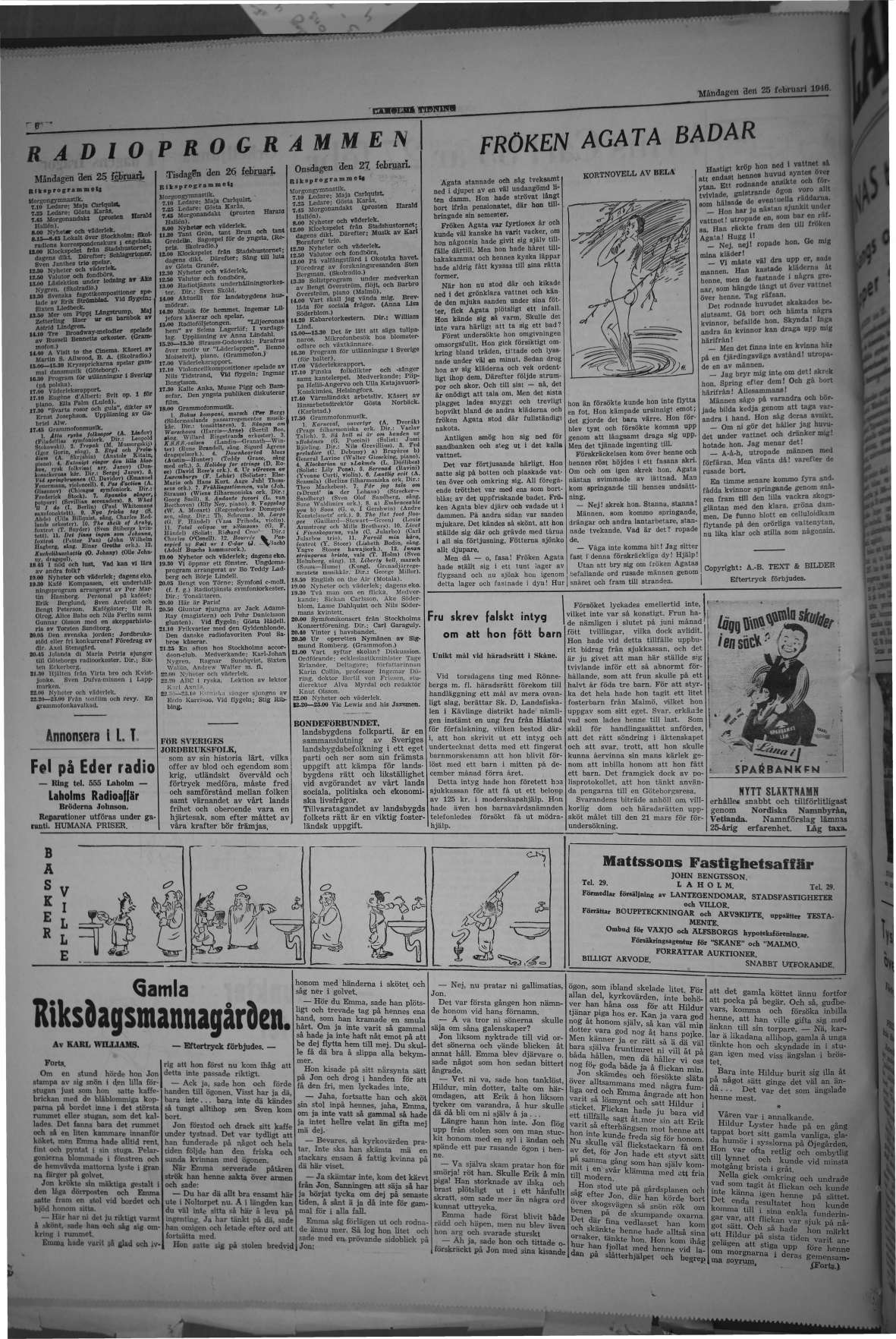 Laholms Tidning Måndag 25 februari 1946, sida 6