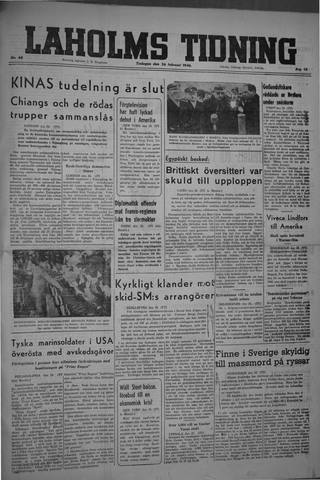 Förstasidan, Tisdag 26 februari 1946