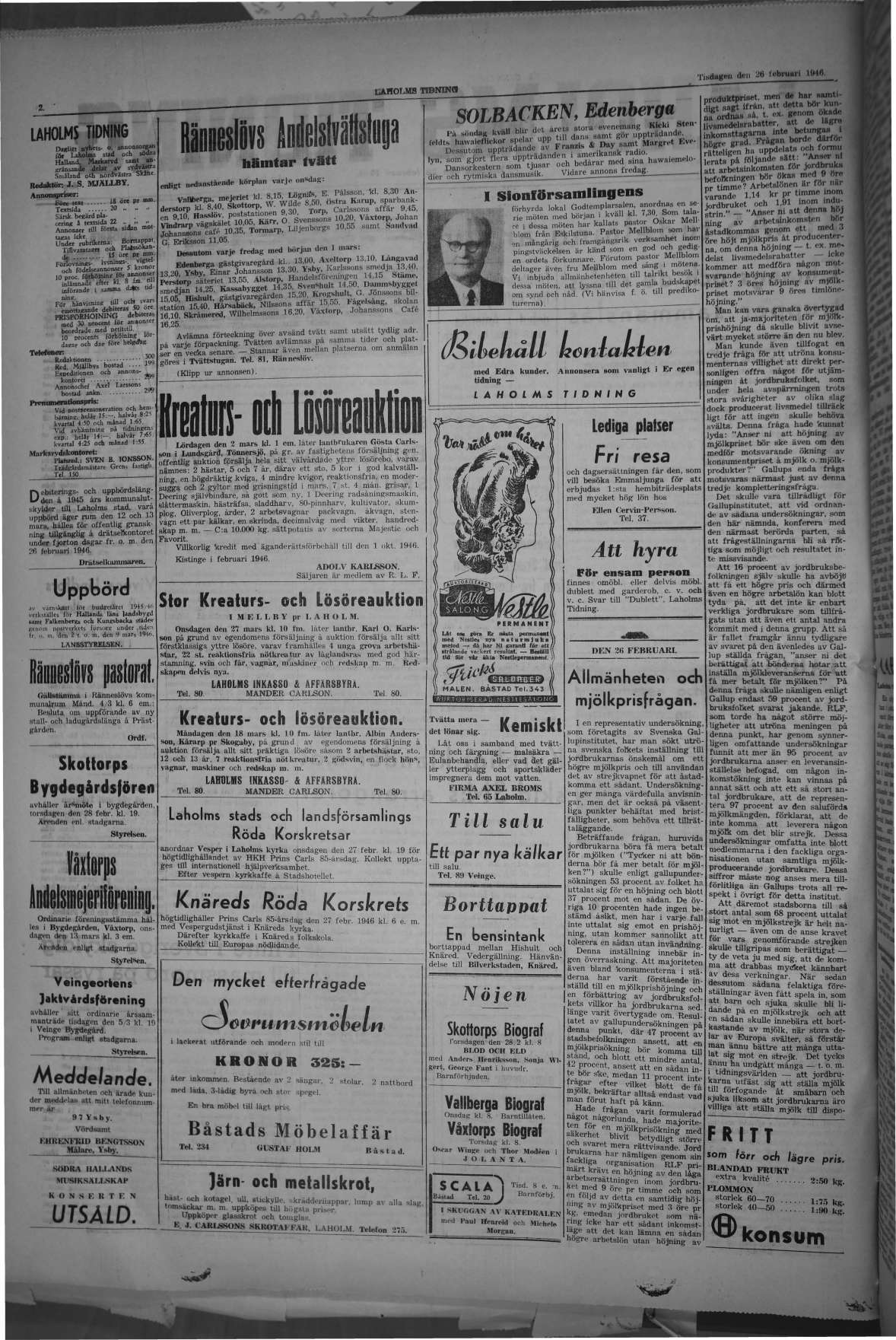 Laholms Tidning Tisdag 26 februari 1946, sida 2