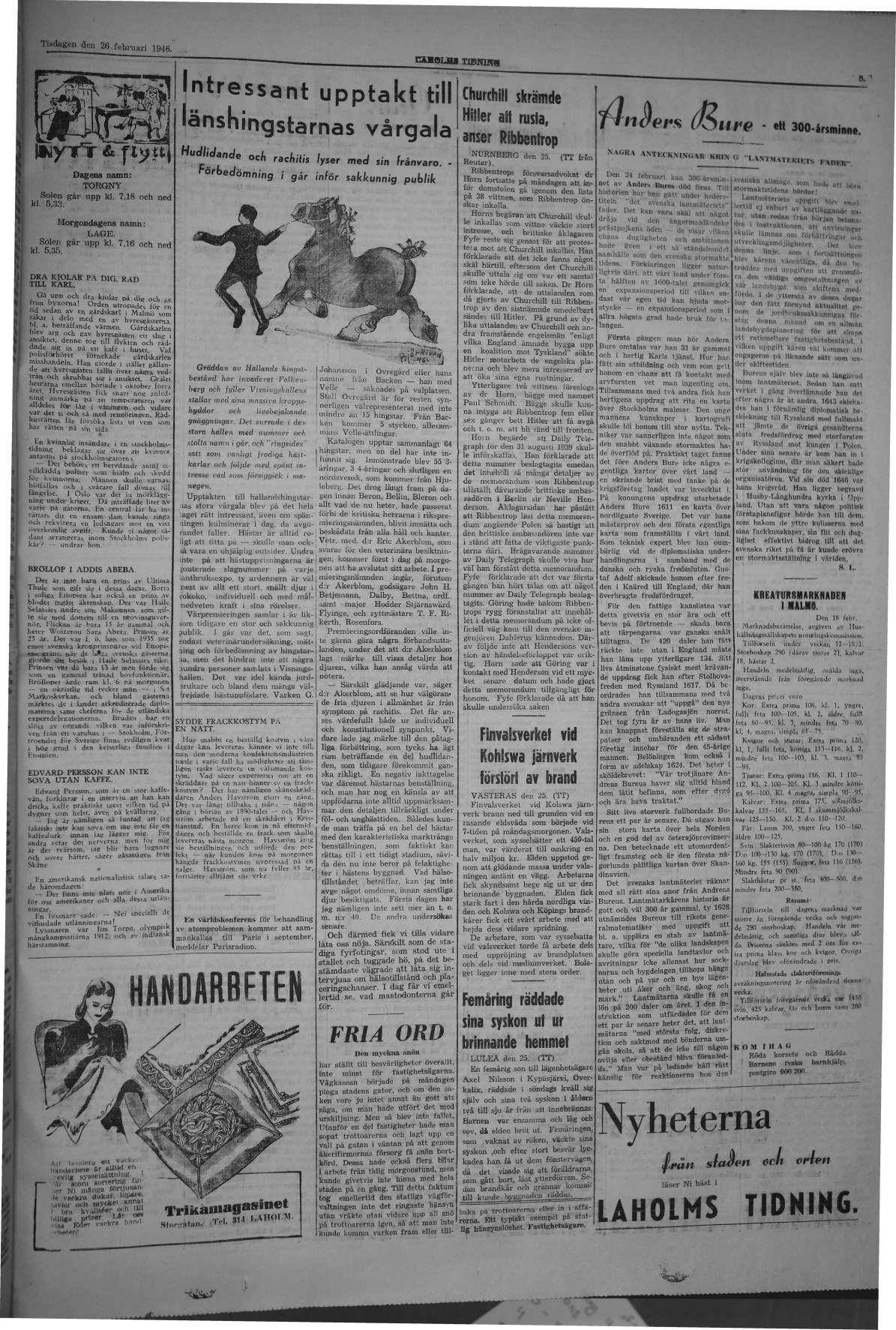 Laholms Tidning Tisdag 26 februari 1946, sida 5