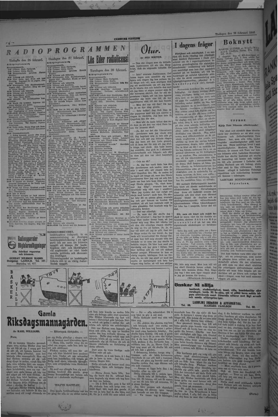 Laholms Tidning Tisdag 26 februari 1946, sida 6