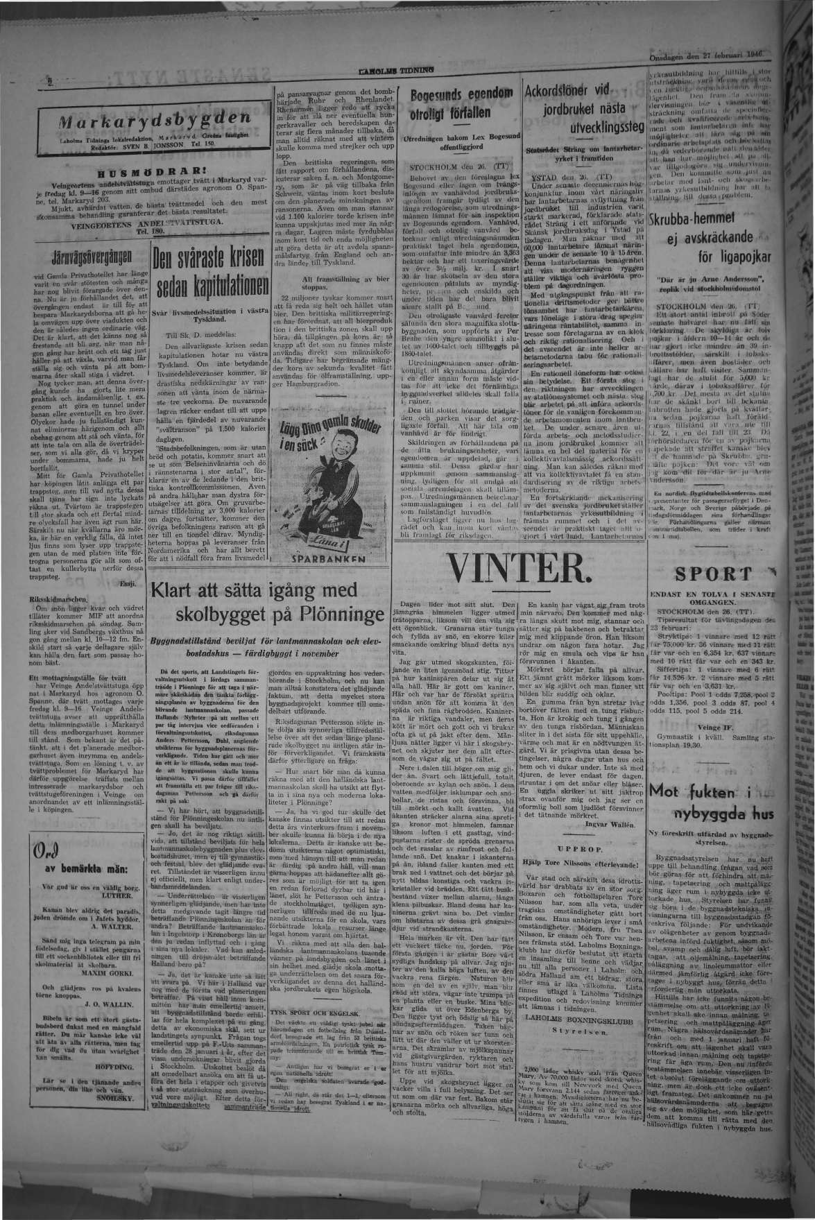 Laholms Tidning Onsdag 27 februari 1946, sida 4