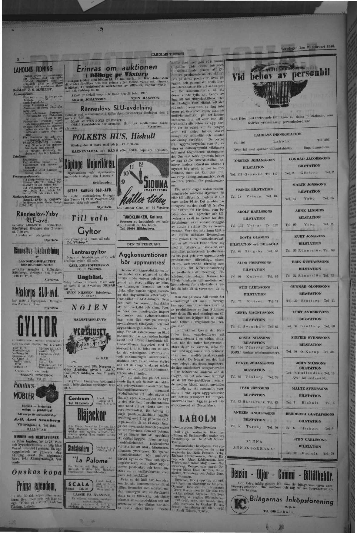 Laholms Tidning Torsdag 28 februari 1946, sida 2