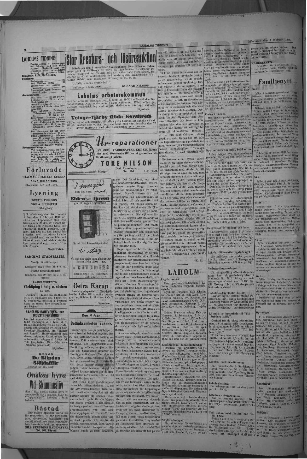 Laholms Tidning Måndag 4 februari 1946, sida 2