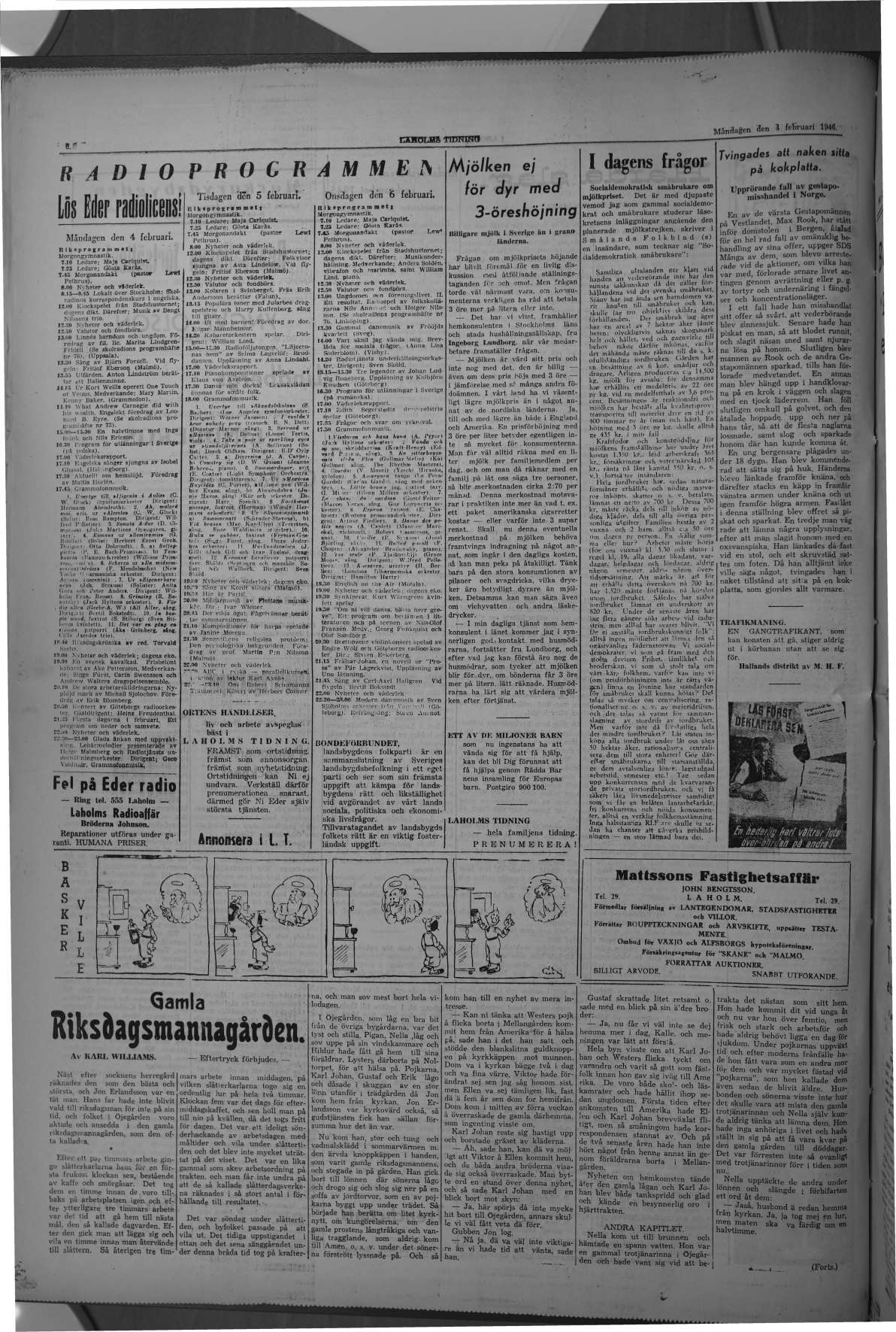 Laholms Tidning Måndag 4 februari 1946, sida 6
