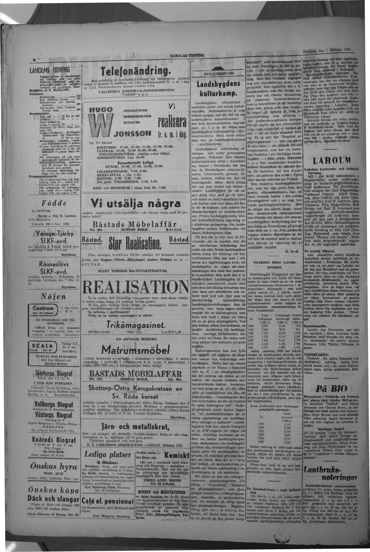 Laholms Tidning Tisdag 5 februari 1946, sida 2