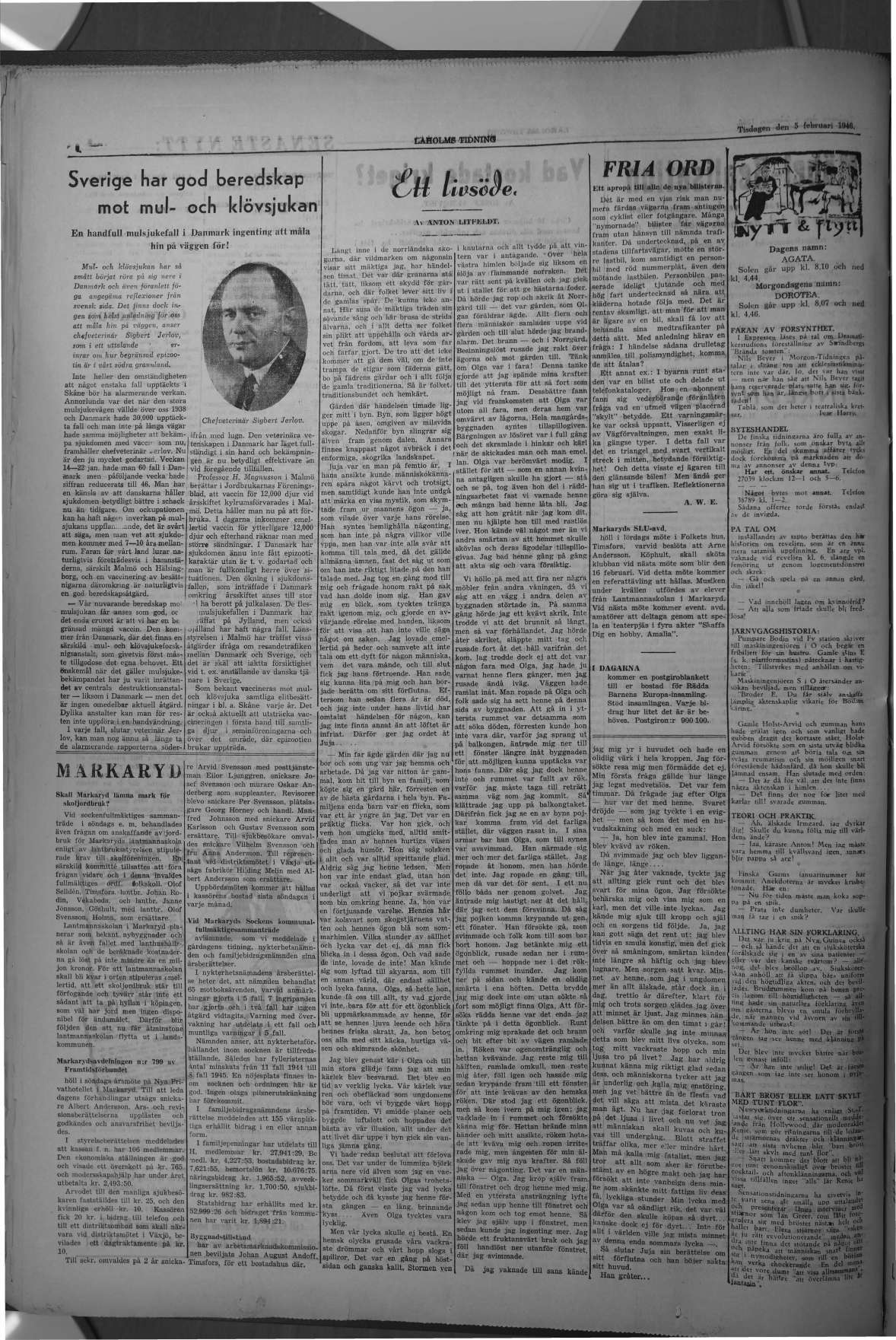Laholms Tidning Tisdag 5 februari 1946, sida 4