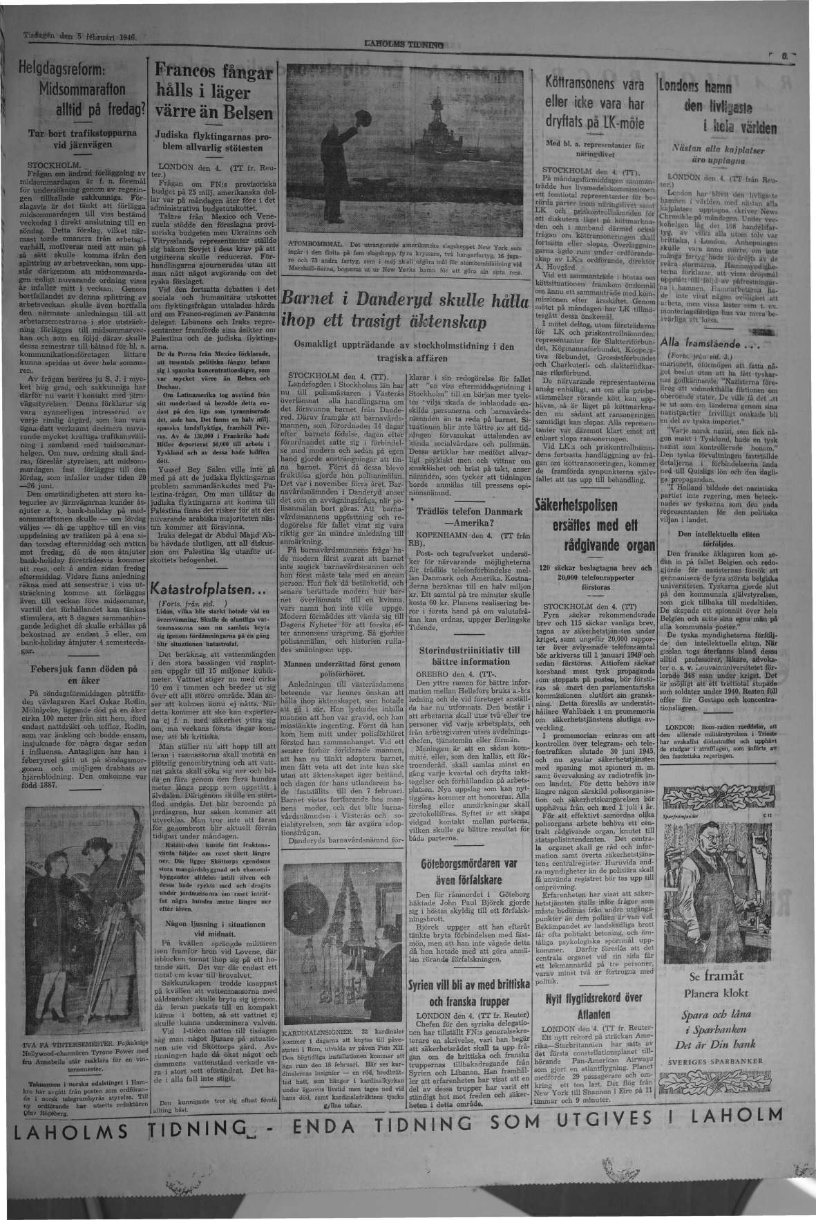 Laholms Tidning Tisdag 5 februari 1946, sida 5