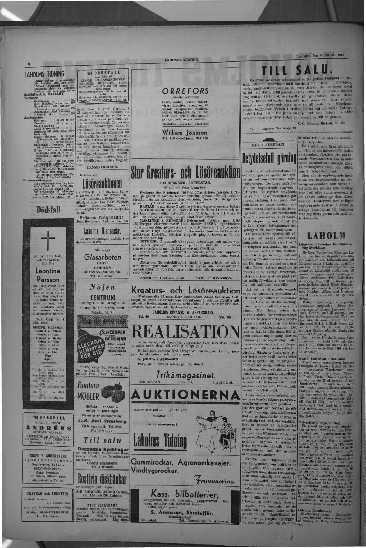 Laholms Tidning Onsdag 6 februari 1946, sida 2