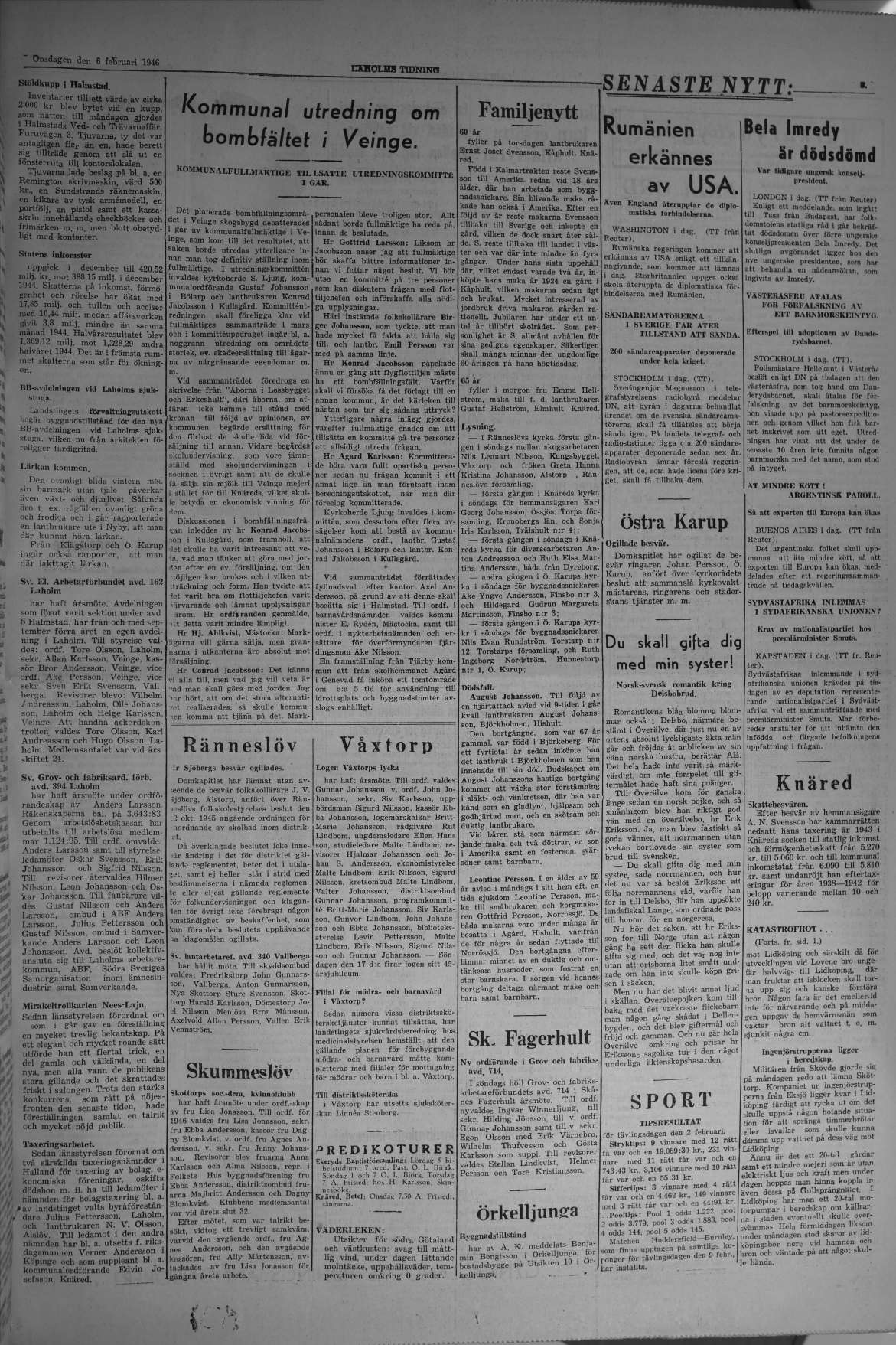 Laholms Tidning Onsdag 6 februari 1946, sida 3