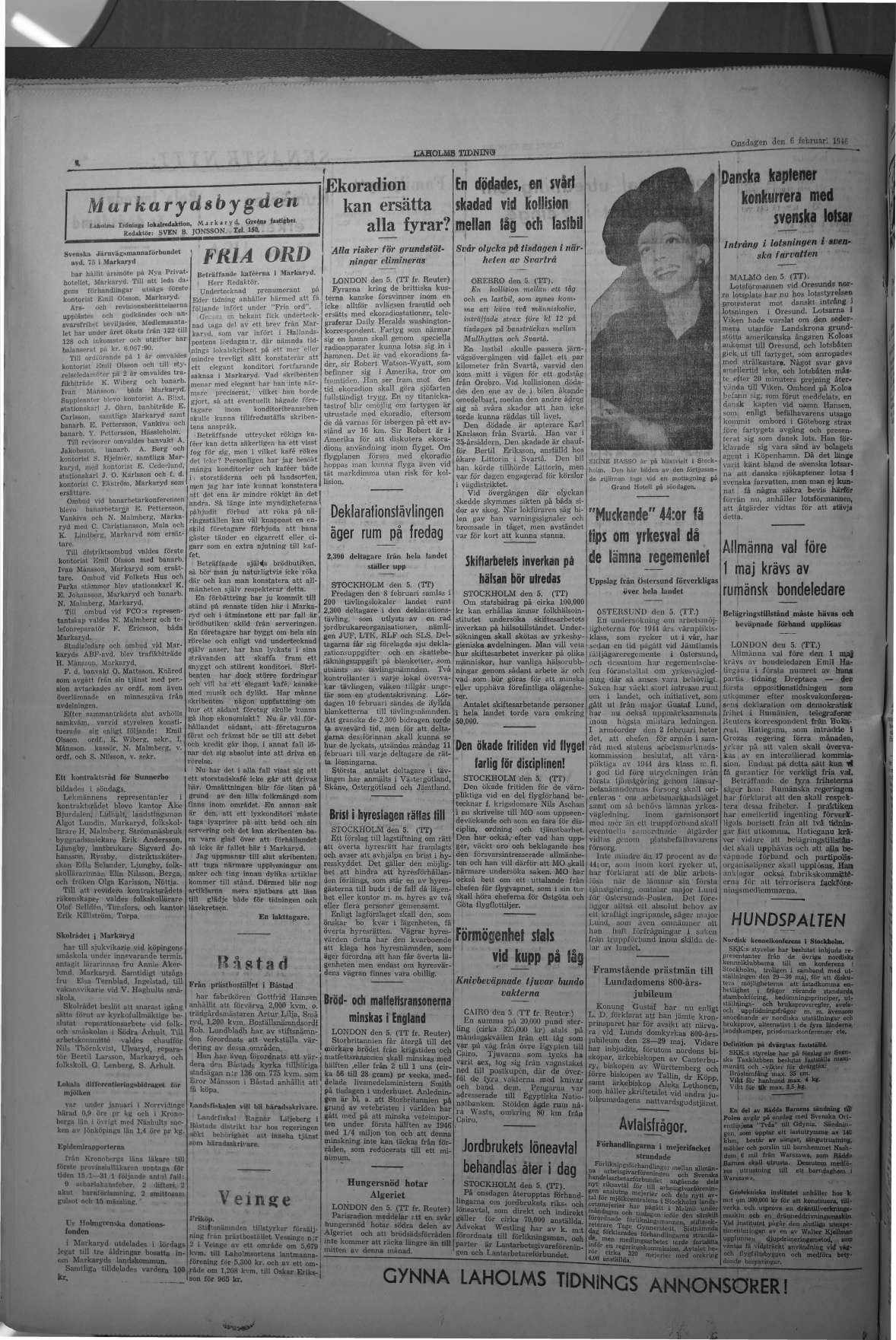Laholms Tidning Onsdag 6 februari 1946, sida 4