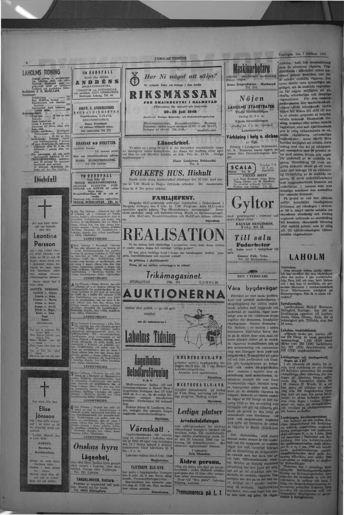 Laholms Tidning Torsdag 7 februari 1946, sida 2