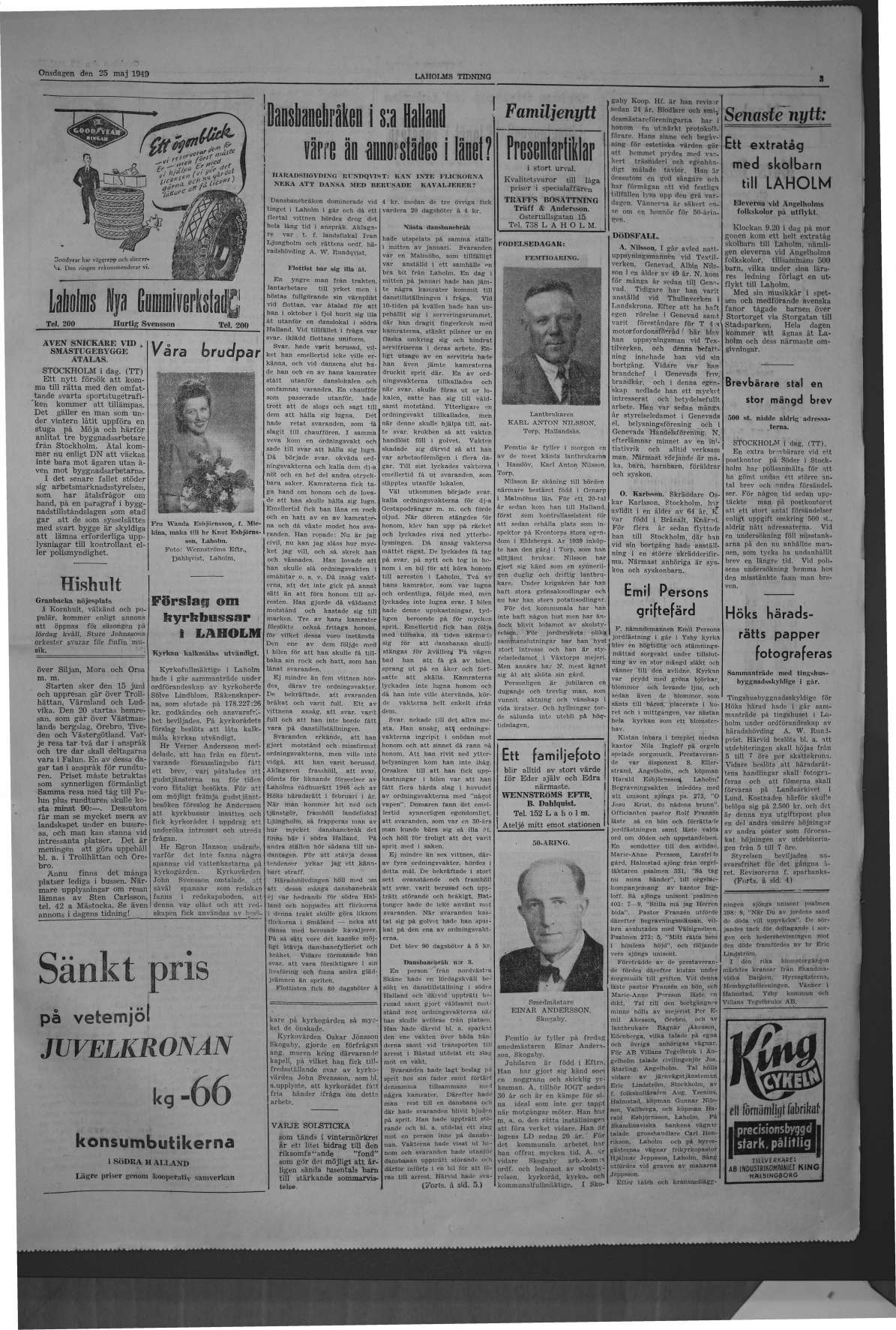 Laholms Tidning Onsdag 25 maj 1949, sida 3