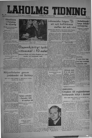 Förstasidan, Fredag 8 februari 1946