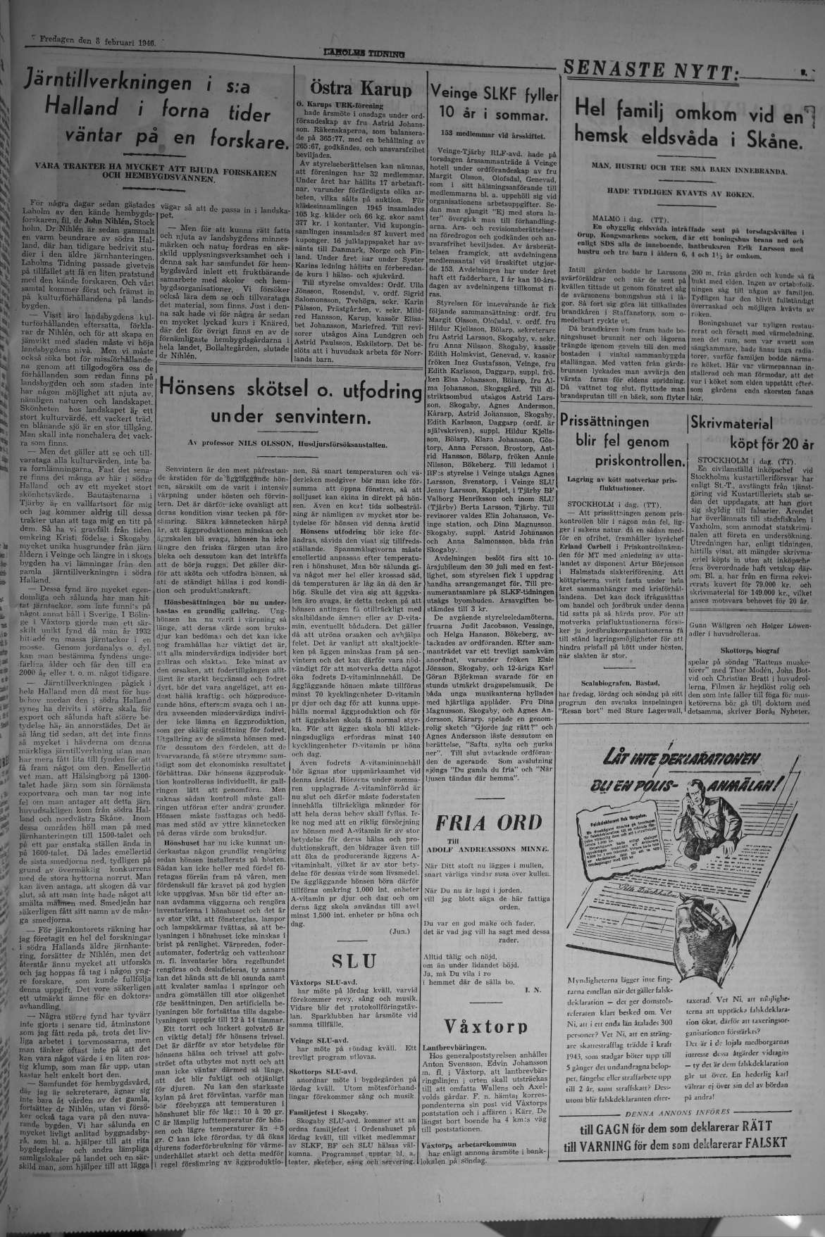 Laholms Tidning Fredag 8 februari 1946, sida 3