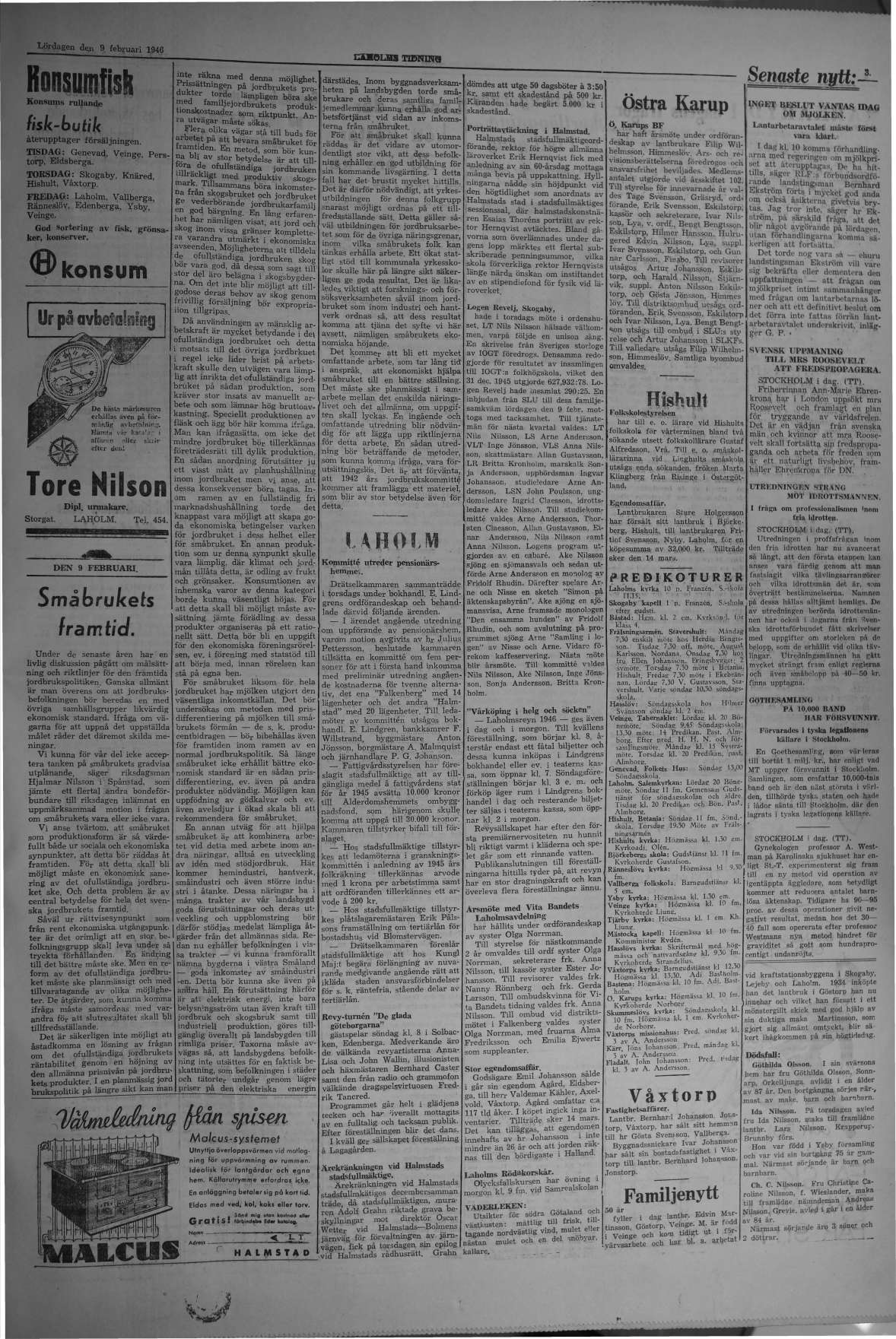 Laholms Tidning Lördag 9 februari 1946, sida 3