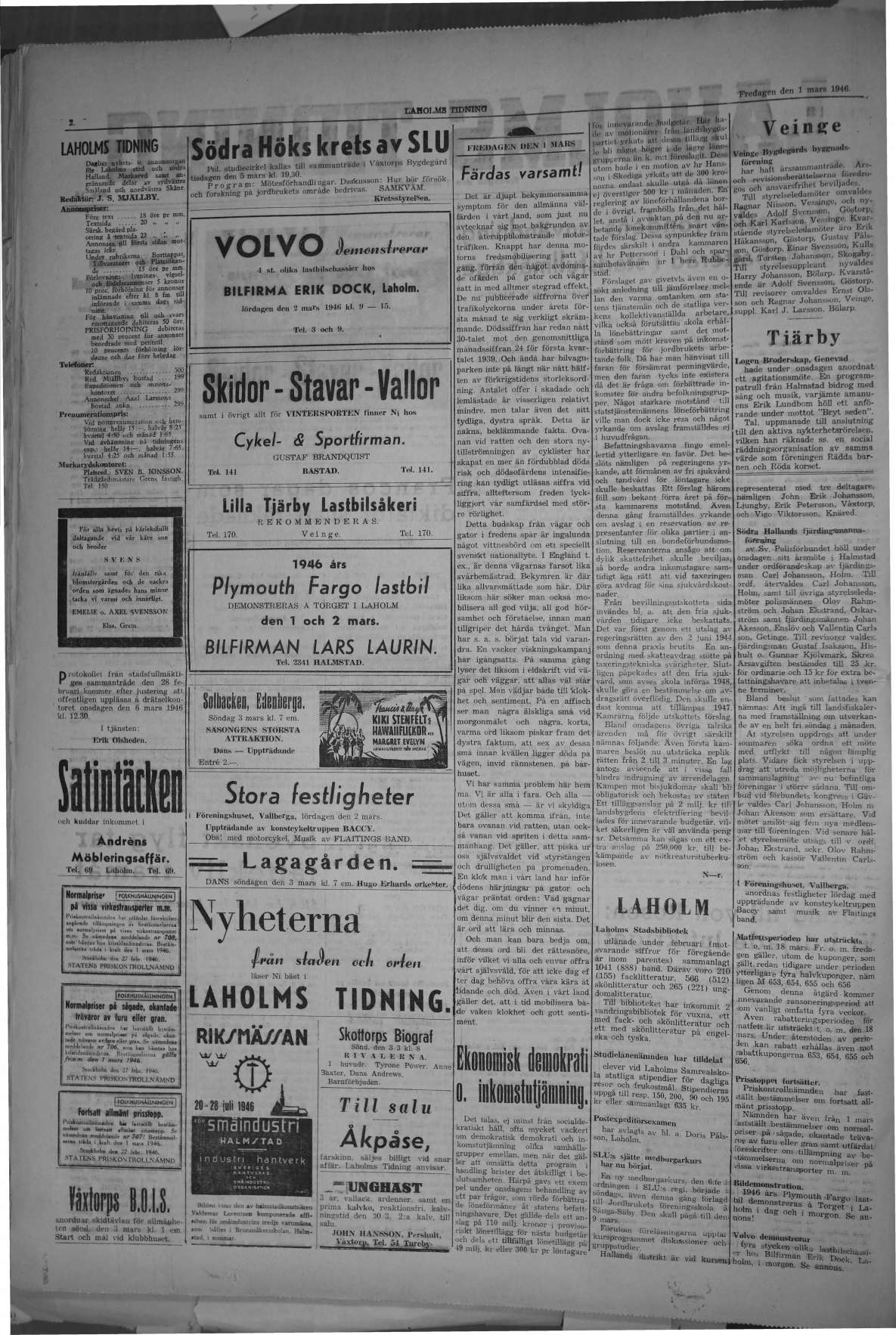 Laholms Tidning Fredag 1 mars 1946, sida 2