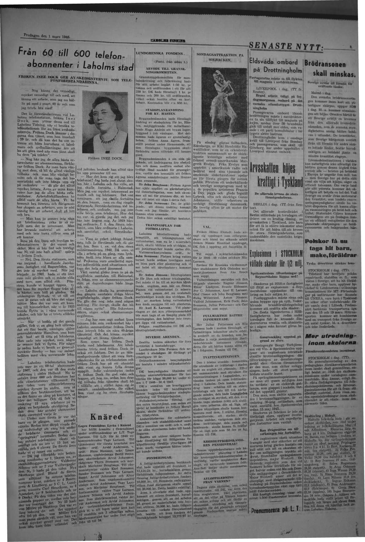 Laholms Tidning Fredag 1 mars 1946, sida 3
