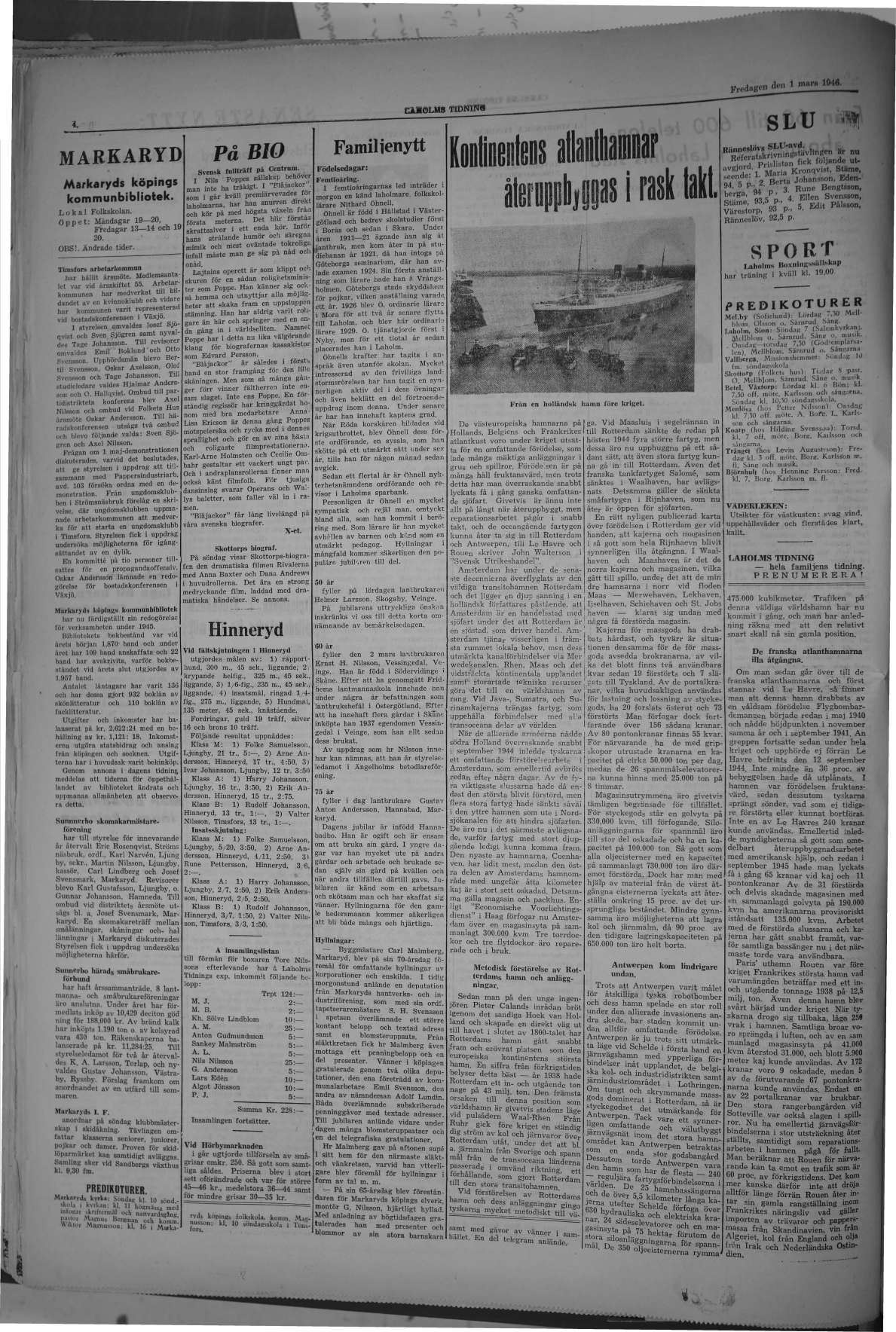 Laholms Tidning Fredag 1 mars 1946, sida 4