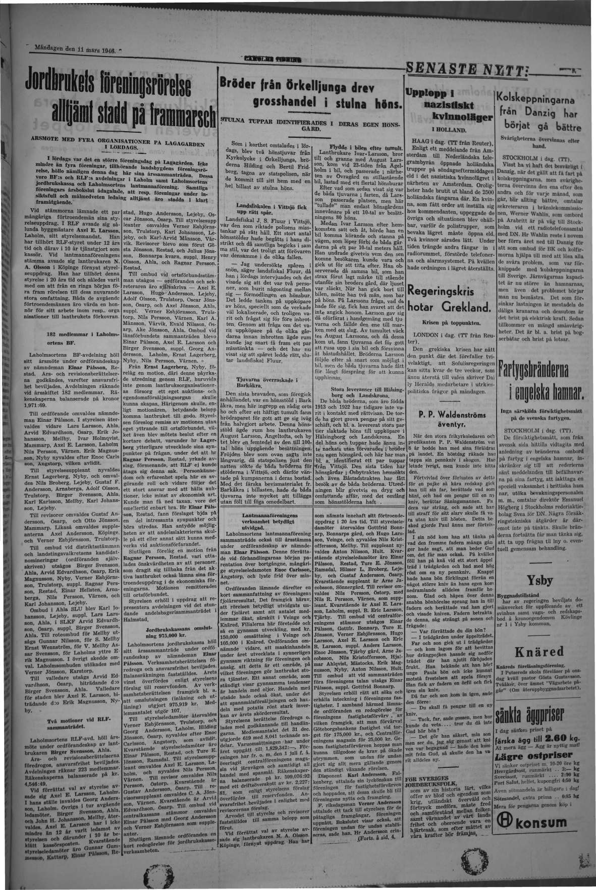 Laholms Tidning Måndag 11 mars 1946, sida 3