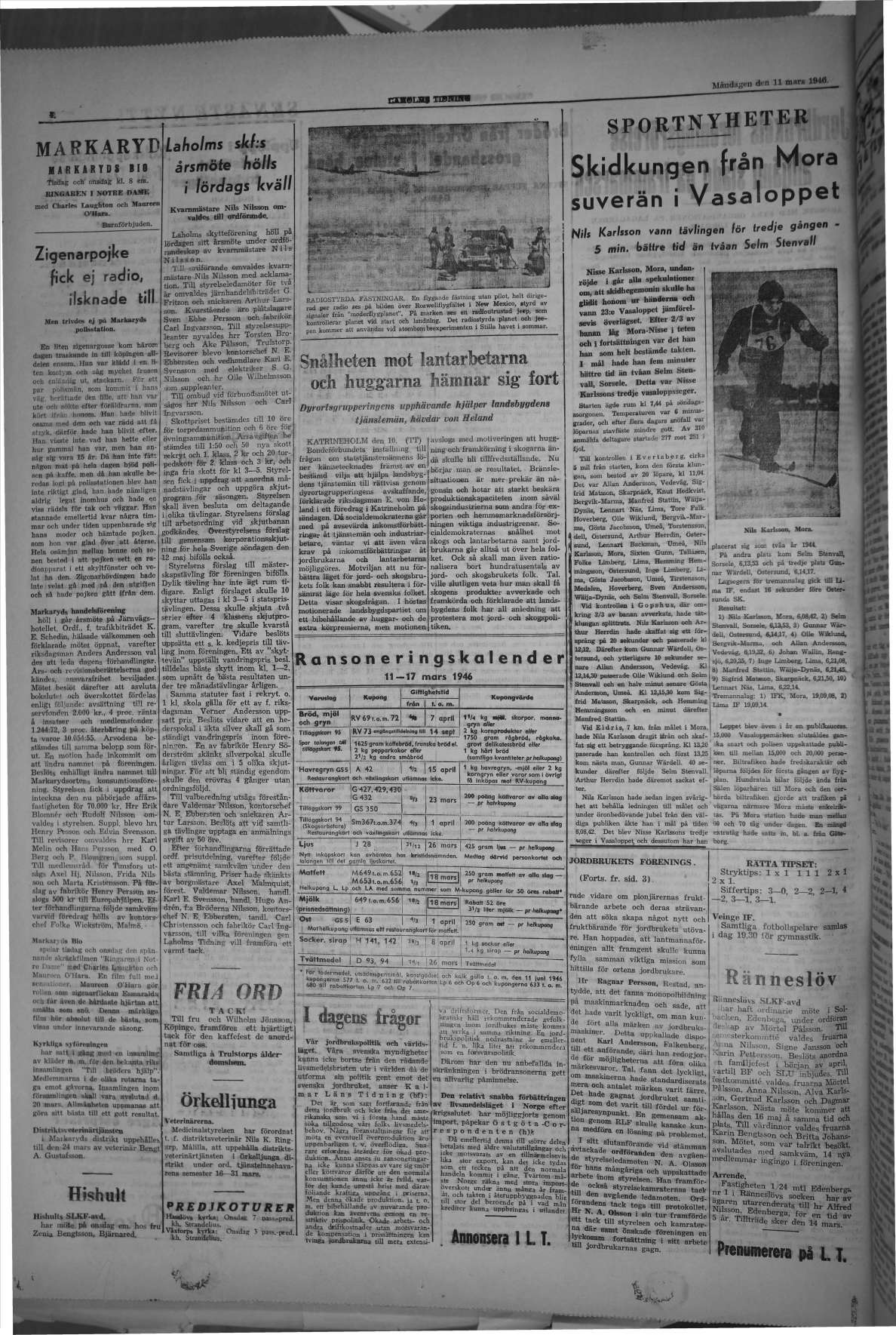 Laholms Tidning Måndag 11 mars 1946, sida 4