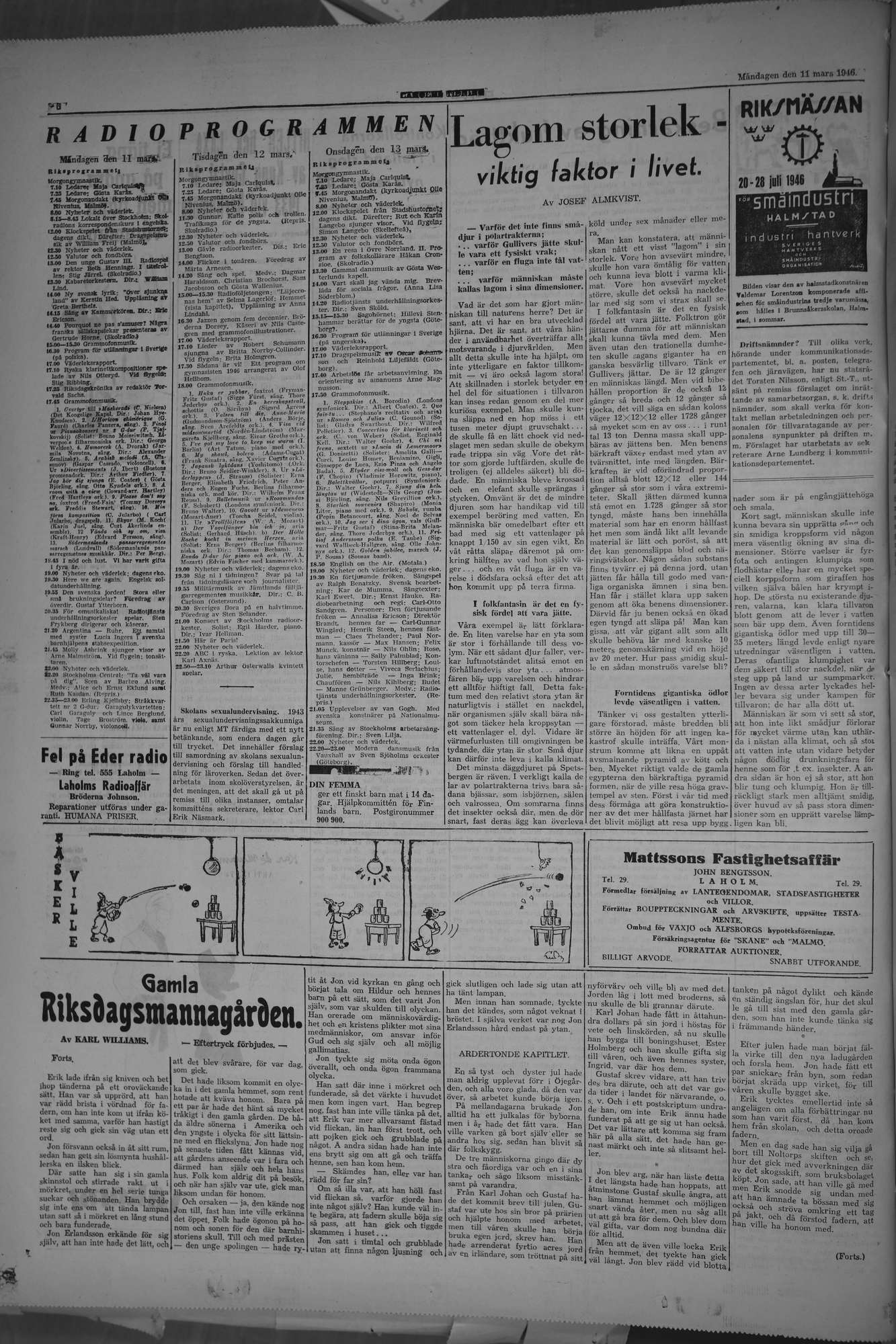 Laholms Tidning Måndag 11 mars 1946, sida 6