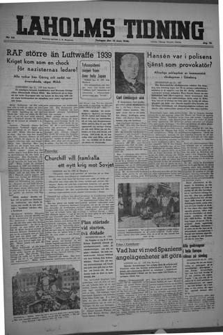 Förstasidan, Tisdag 12 mars 1946