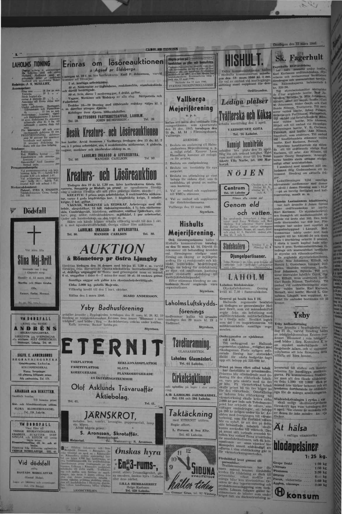 Laholms Tidning Onsdag 13 mars 1946, sida 2