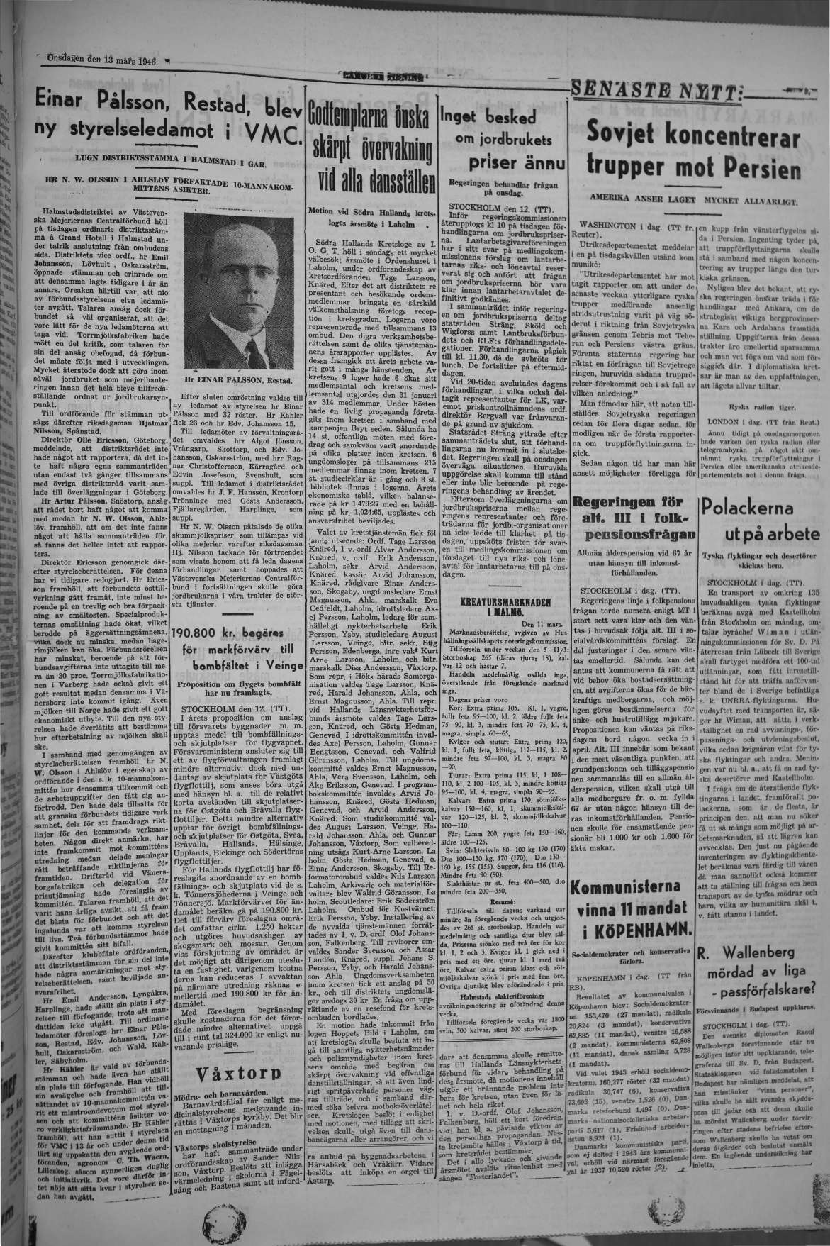 Laholms Tidning Onsdag 13 mars 1946, sida 3
