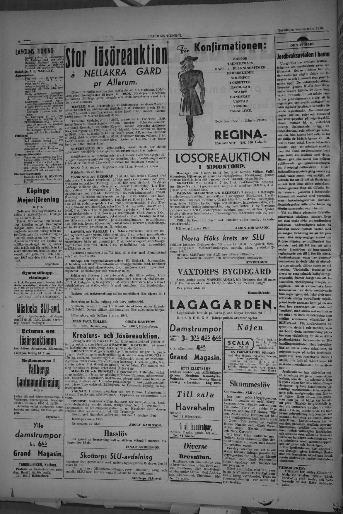 Laholms Tidning Torsdag 14 mars 1946, sida 2