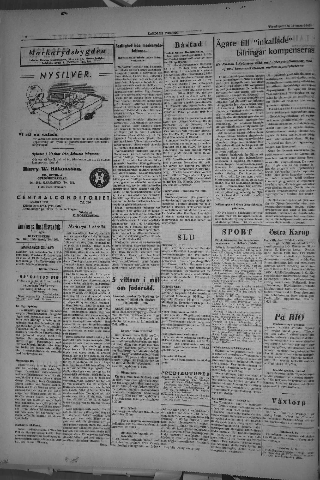 Laholms Tidning Torsdag 14 mars 1946, sida 4