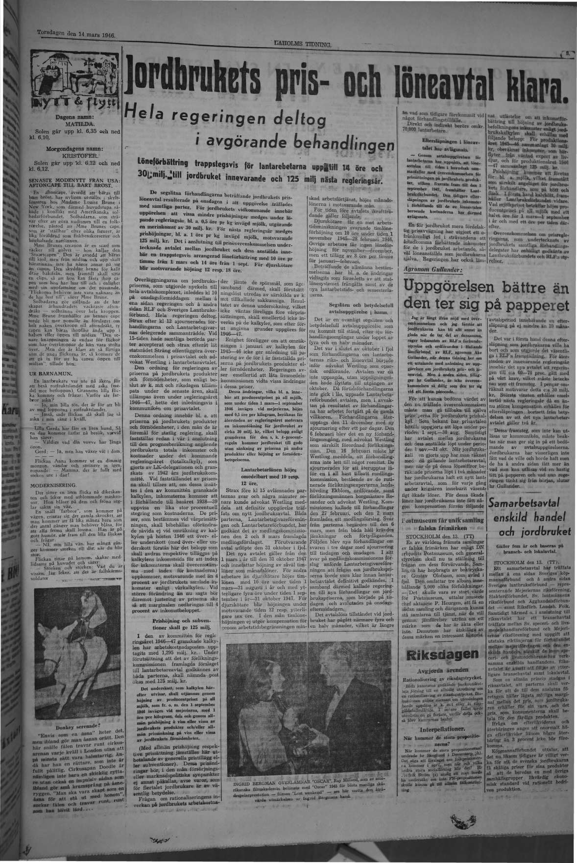 Laholms Tidning Torsdag 14 mars 1946, sida 5