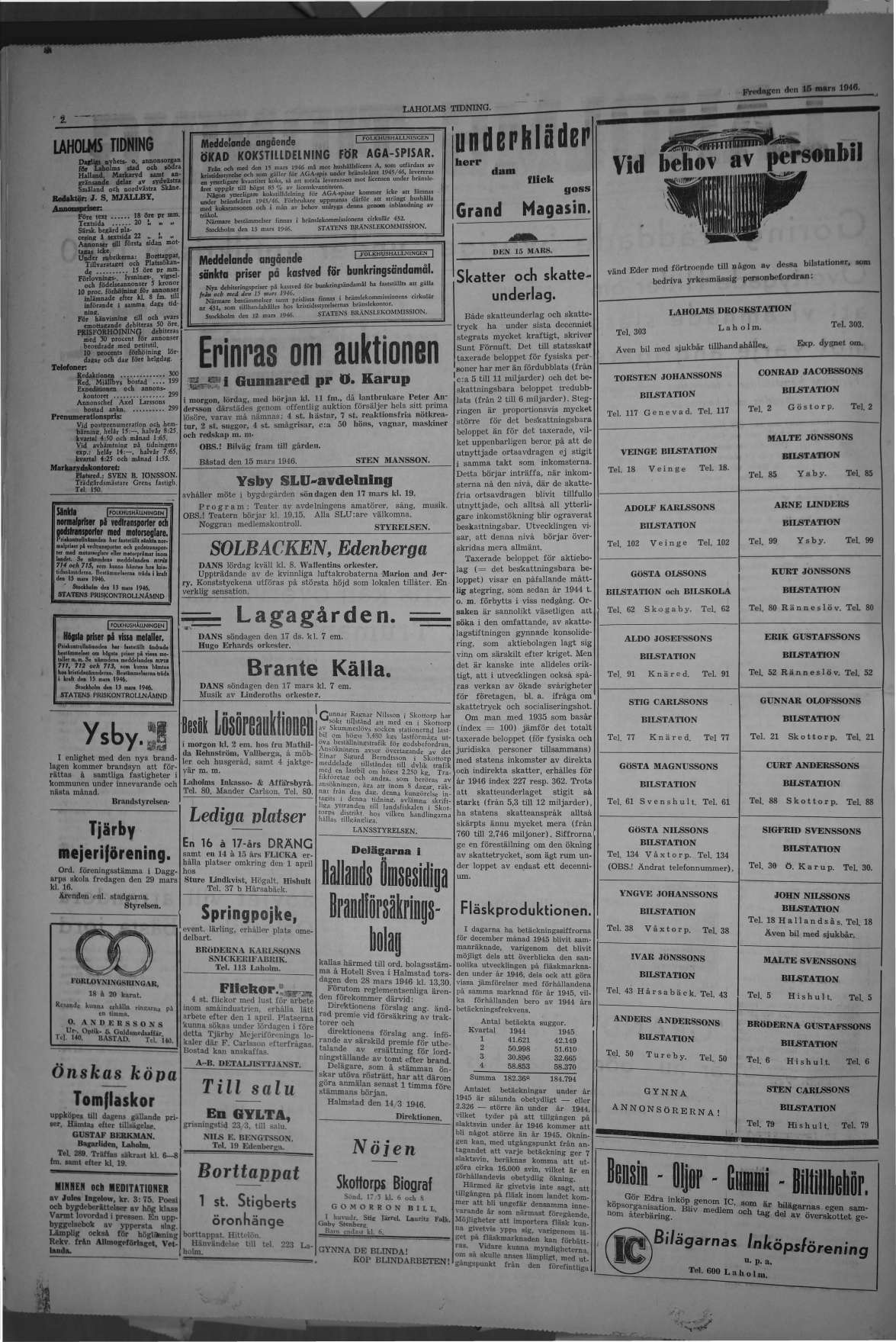 Laholms Tidning Fredag 15 mars 1946, sida 2