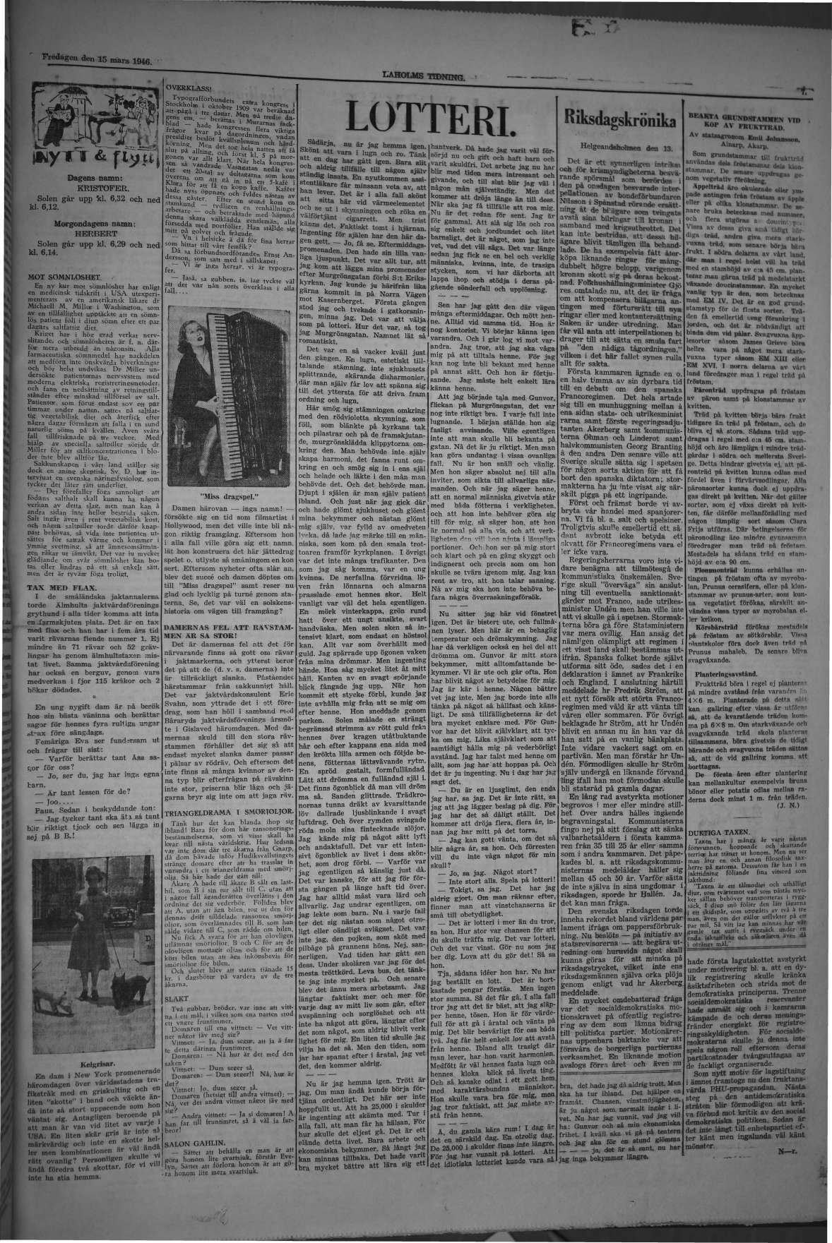 Laholms Tidning Fredag 15 mars 1946, sida 7