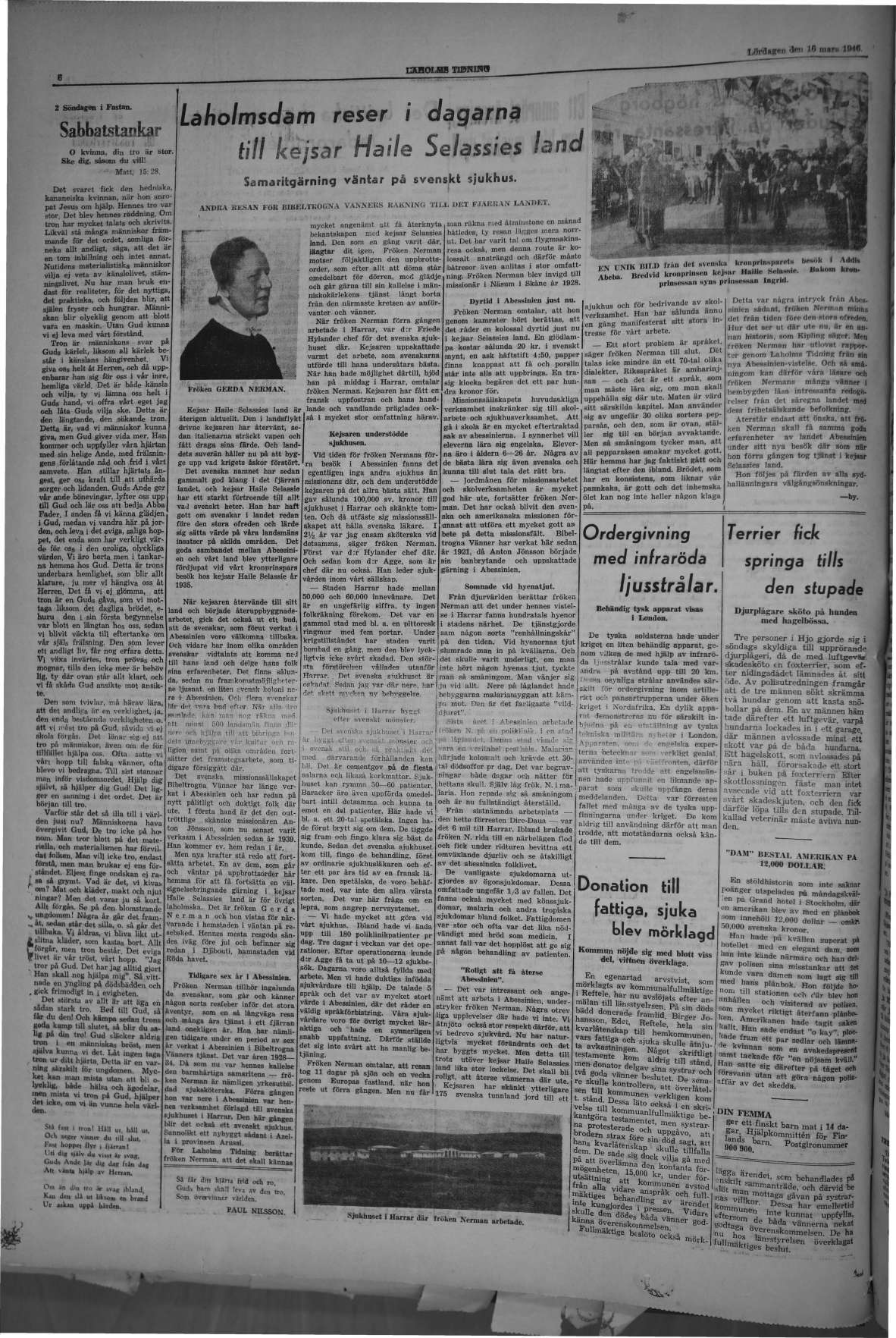 Laholms Tidning Lördag 16 mars 1946, sida 6